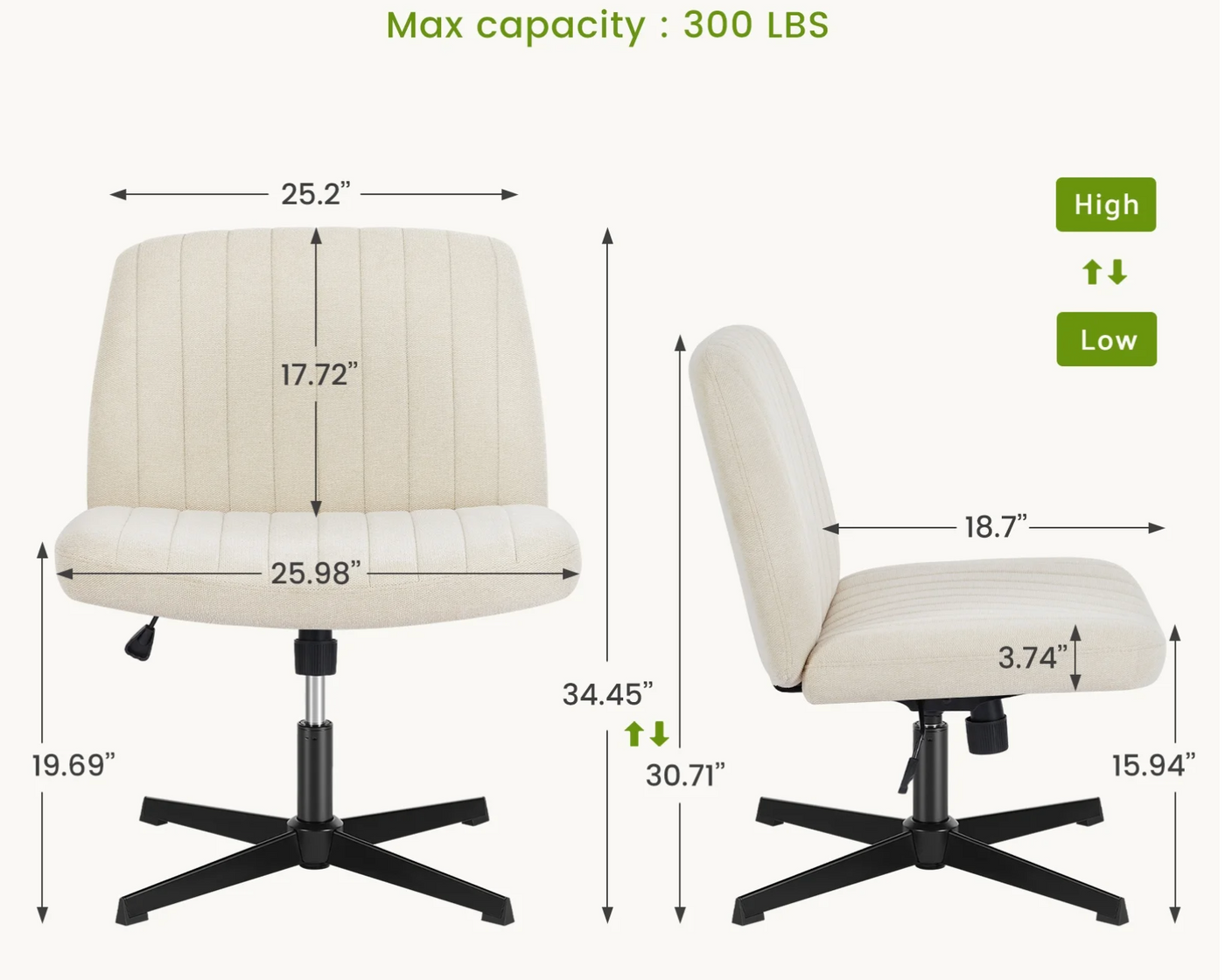 Criss Cross Chair Comfortable Desk Seat, Armless Computer Seating