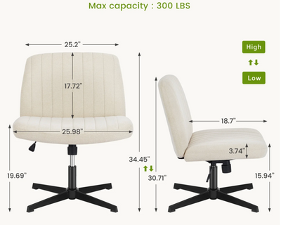 Criss Cross Chair Comfortable Desk Seat, Armless Computer Seating